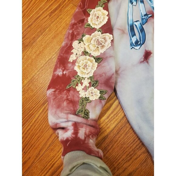 Civil Regime Aqua Marble Rose Hoodie Mens Size Small Tie Dye Embroidered Roses - Picture 8 of 12